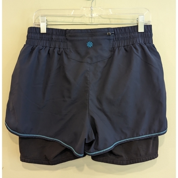 Athleta Hana 2 in 1 Black and Blue Athletic Shorts Size Medium - Picture 3 of 4